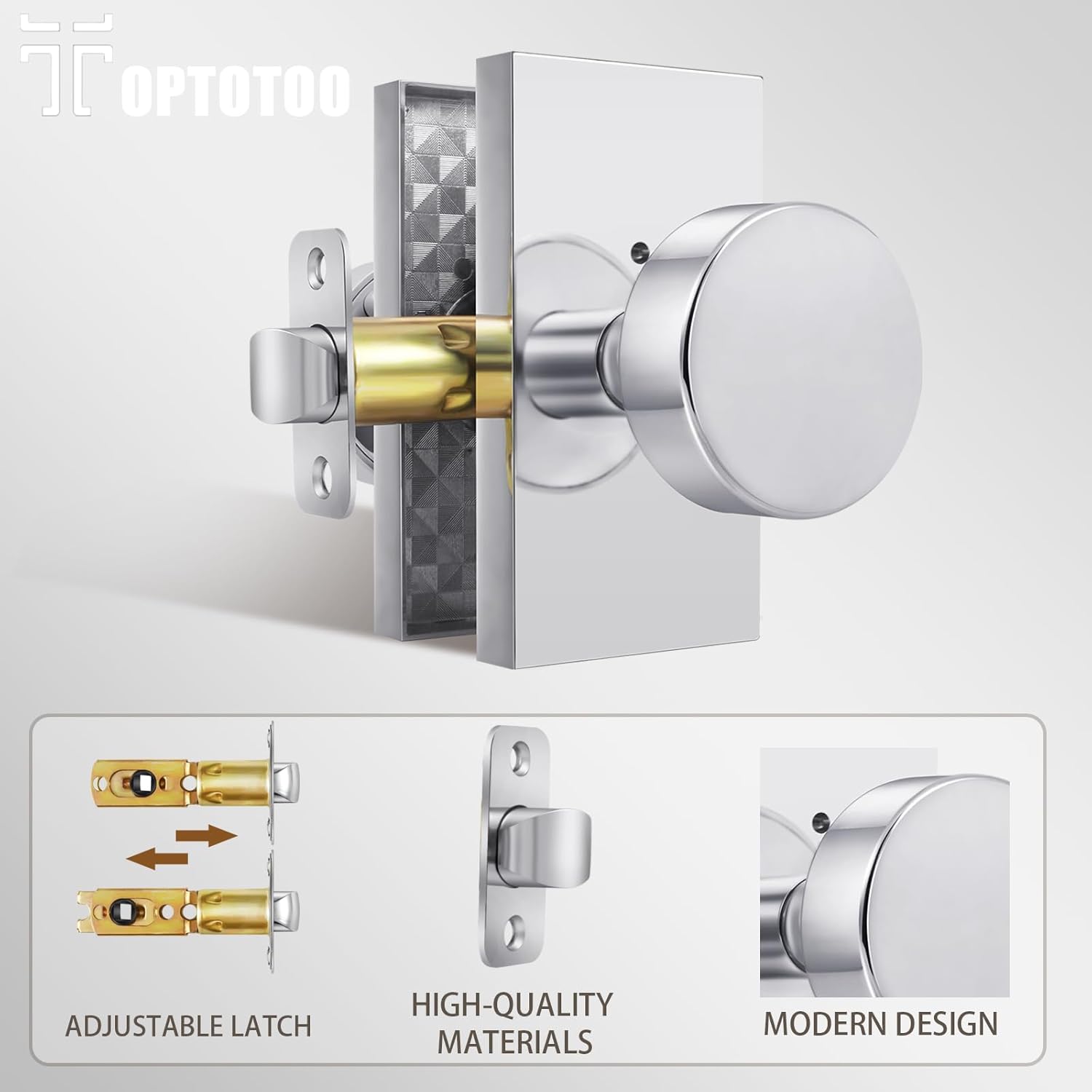 Privacy Door Knobs Interior，Polished Chrome Door Knobs with Lock, Door Handles for Bedroom Bathroom