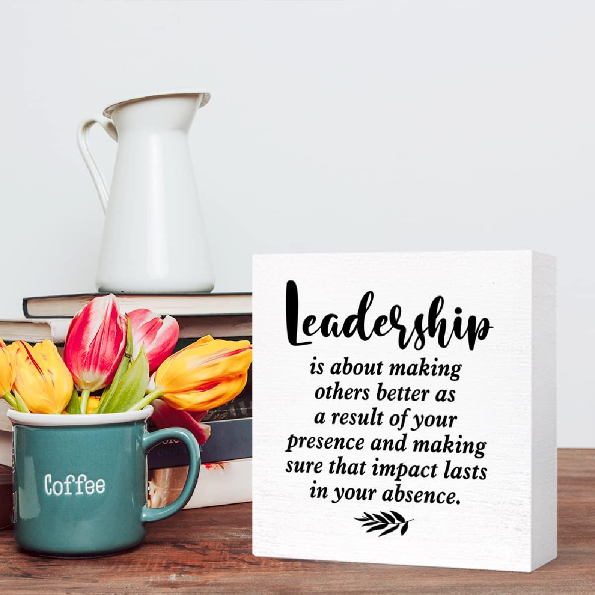 Leadership Quote Sign Wooden Block,Leadership Signs Wood Box for Office Cubicle Desk Decor,Leader Gifts Appreciation Gift for Leader Boss Men Women 5"L x 5"W x 1"H ﻿ image 5