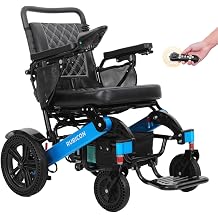 Rubicon DX14 - Longest Range 30 Miles, Airline Approved Electric Wheelchair, Dual 12AH Lithium Batteries, 2x300W Motors, Leather Cushion, Foldable, Lightweight & Powerful Blue