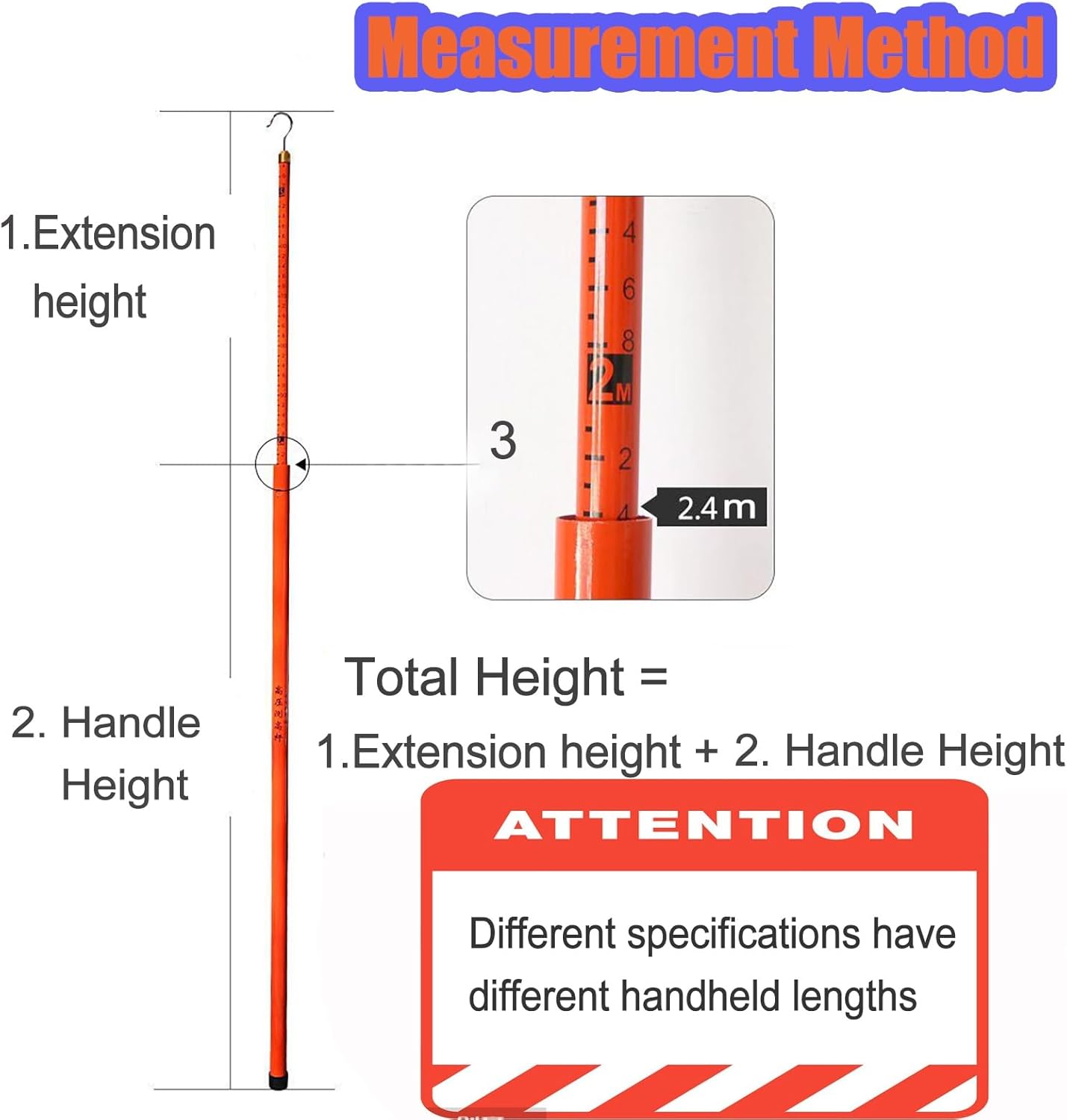 Professional 8m Tower Ruler, Non-Conductive Height Measuring Stick, Retractable High-Voltage Measurement Pole for Bridges - Durable Orange 26ft Measurement Rod