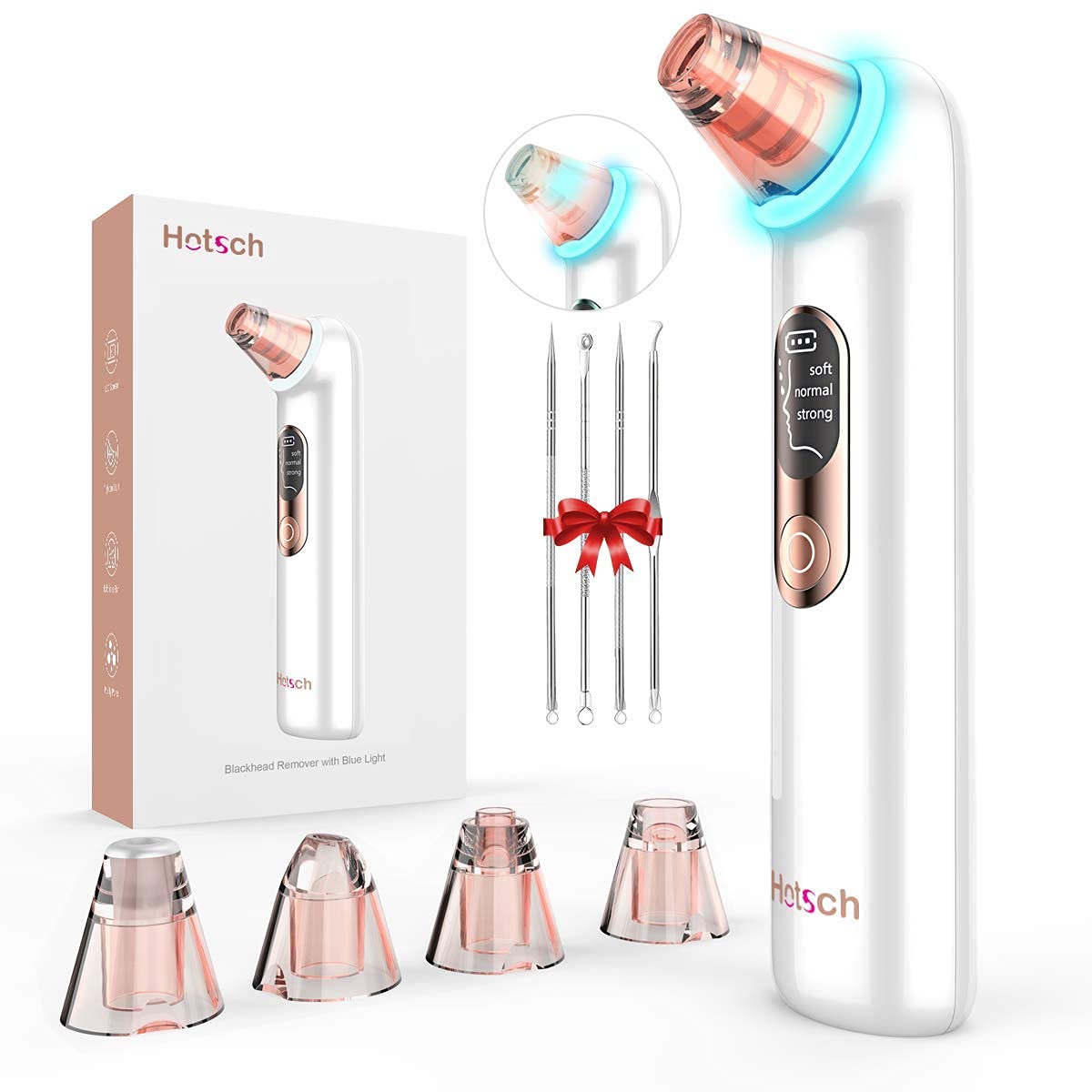 Blackhead Remover Pore Vacuum - Hotsch Blackhead Removal Tool, Pore Cleaner Electric Acne Extractor Kit, LED Display USB Rechargeable with Upgraded Blue Light 4 Replaceable Suction Probes : Beauty & Personal Care