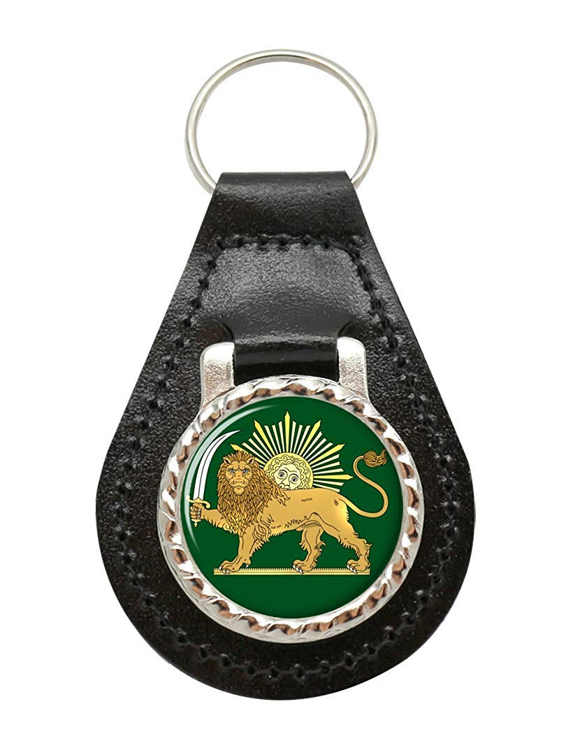 Giftshop Uk Unisex Black Leather And Silver Metal Iranian Lion And The Sun Leather Key Fob