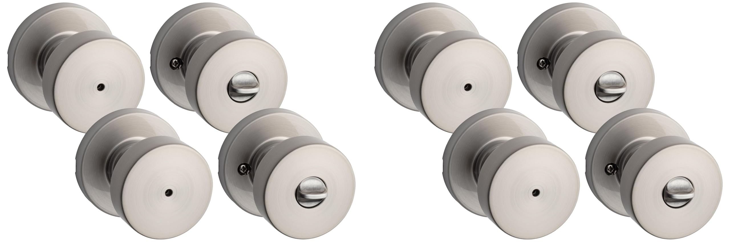 Kwikset Pismo Interior Privacy Door Knob with Lock, Door Handle for Bathroom and Bedroom, Satin Nickel Keyless Turn Lock Doorknob, with Microban Protection (Pack of 4)