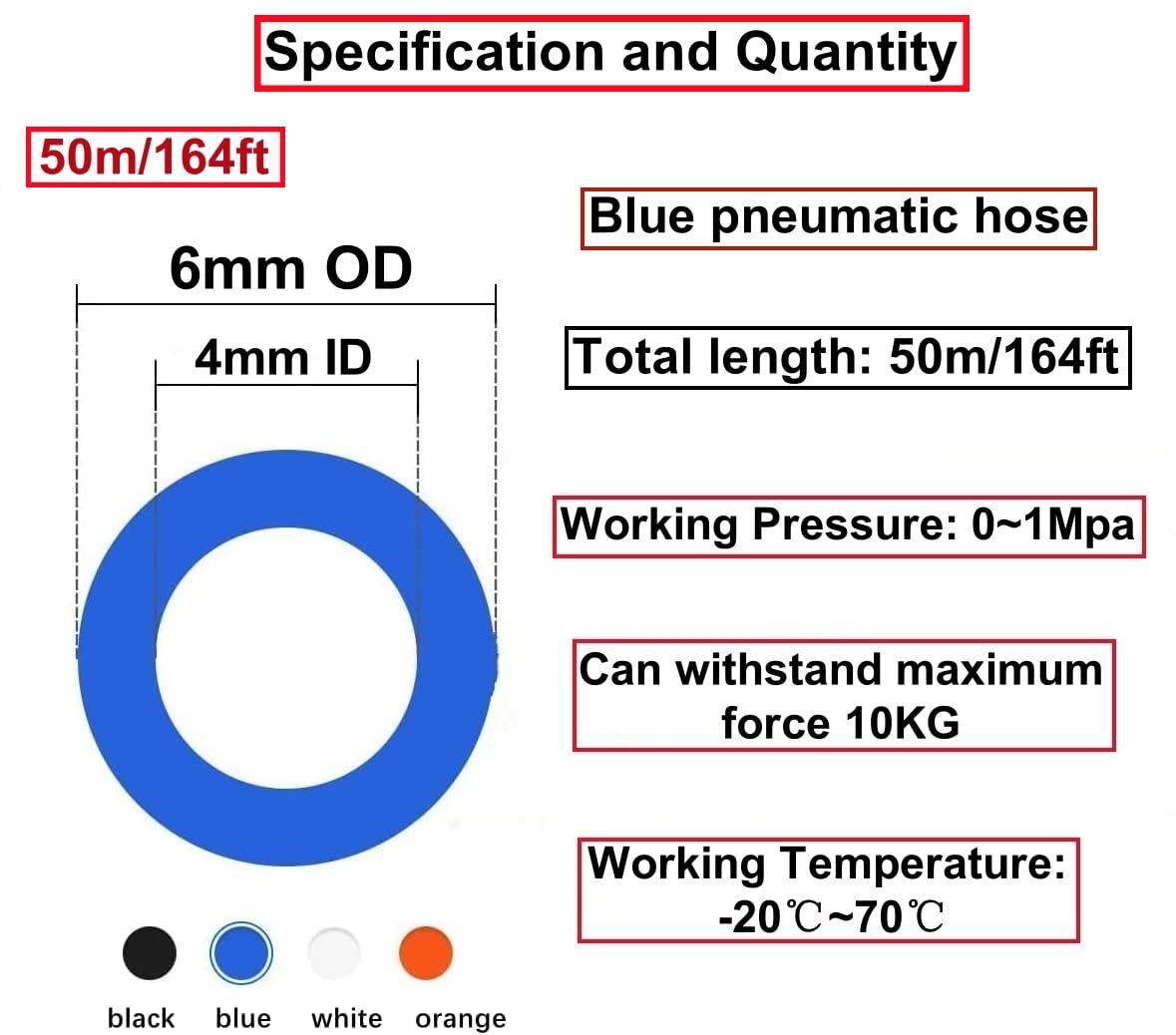 50 Metros Manguera Neumática 6mm OD/4mm ID,Azul Tubo Compresor Aire.Poliuretano PU Manguera de Aire Tubo Kit para la línea de aire o tubería de transferencia de fluidos