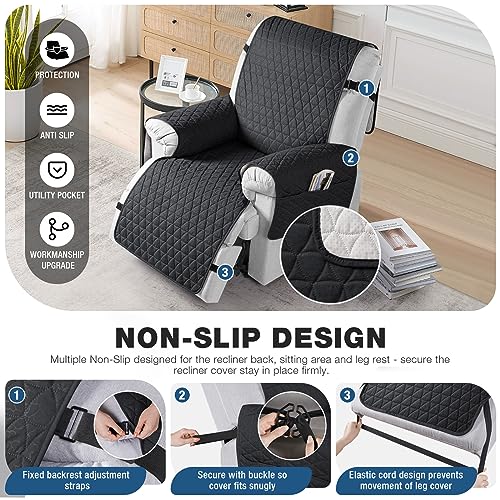 Image of TAOCOCO 100% Waterproof Recliner Chair Covers, Non Slip Recliner Covers that Stay in Place, One-Piece Washable Reclining Chair Cover with Elastic Straps, Black, Fits 30 inch Seat Width