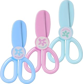 Kids Scissors 3 Pack Safety Scissors Plastic Kid Scissors Blunted Scissors Set Left/Right Handed Childrens Scissors for School, Office and Family Daily Use