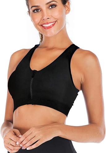 Womens Zip Front Sports Bra Wireless Post-Surgery Bra Active Yoga Sports Bras