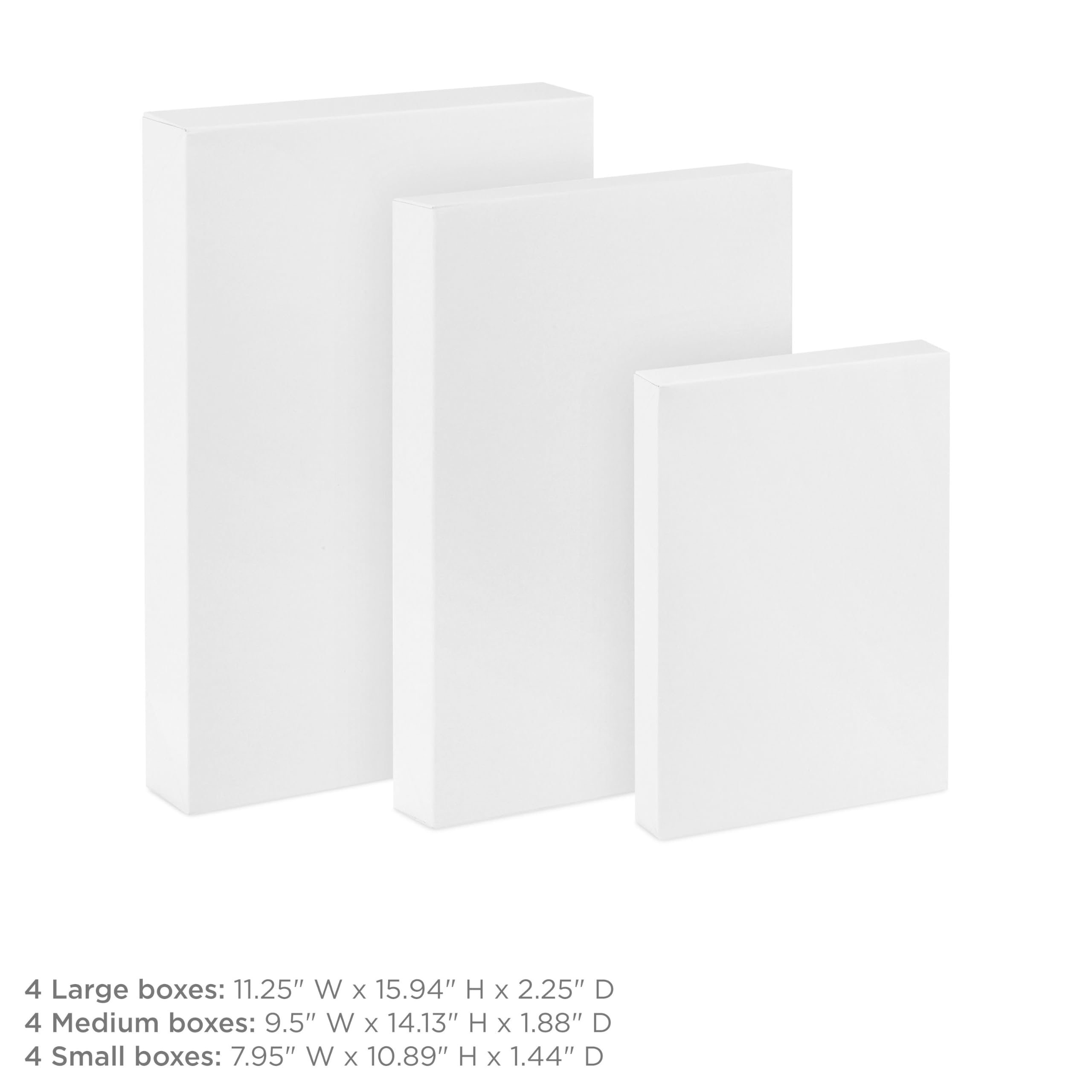 Hallmark Weiße Geschenkboxen, verschiedene Größen (12 Boxen mit Deckel: 4 kleine 27,9 cm, 4 mittelgroße 35,6 cm, 4 große 40,6 cm) für Geburtstage, Weihnachten, Chanukka, Babypartys