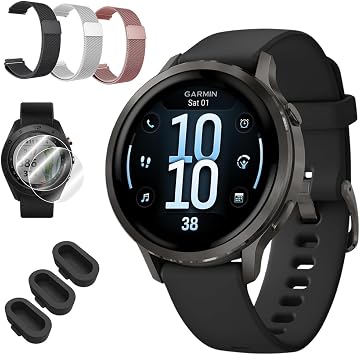 Garmin Venu 4 41mm Health and Fitness GPS Smartwatch, AMOLED, Slate with Black Silicone Band, 010-03013-02 - Bundle w/Deco Essentials 18mm Nylon Elastic Bands