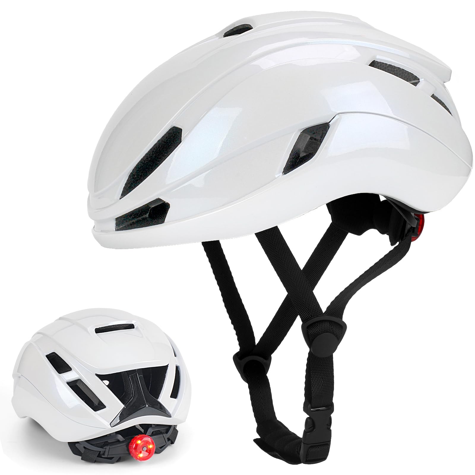 Fahrradhelm Erwachsene mit Licht, Leichter Radhelm, Rennradhelm, Cityhelm Urban Verstellbarer Fahrradhelm für Damen und Herren, Fahrrad Helm mit 14 Belüftungskanäle 54-60CM