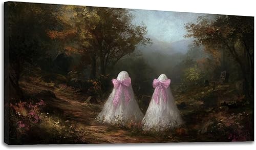 Miniatura 13 de 30"x 60" Canvas Wall Art Vintage Halloween Spooky Ghost Witch Black Cat Crow Painting Framed Pictures Painting Prints Large Wall Art for Living Room