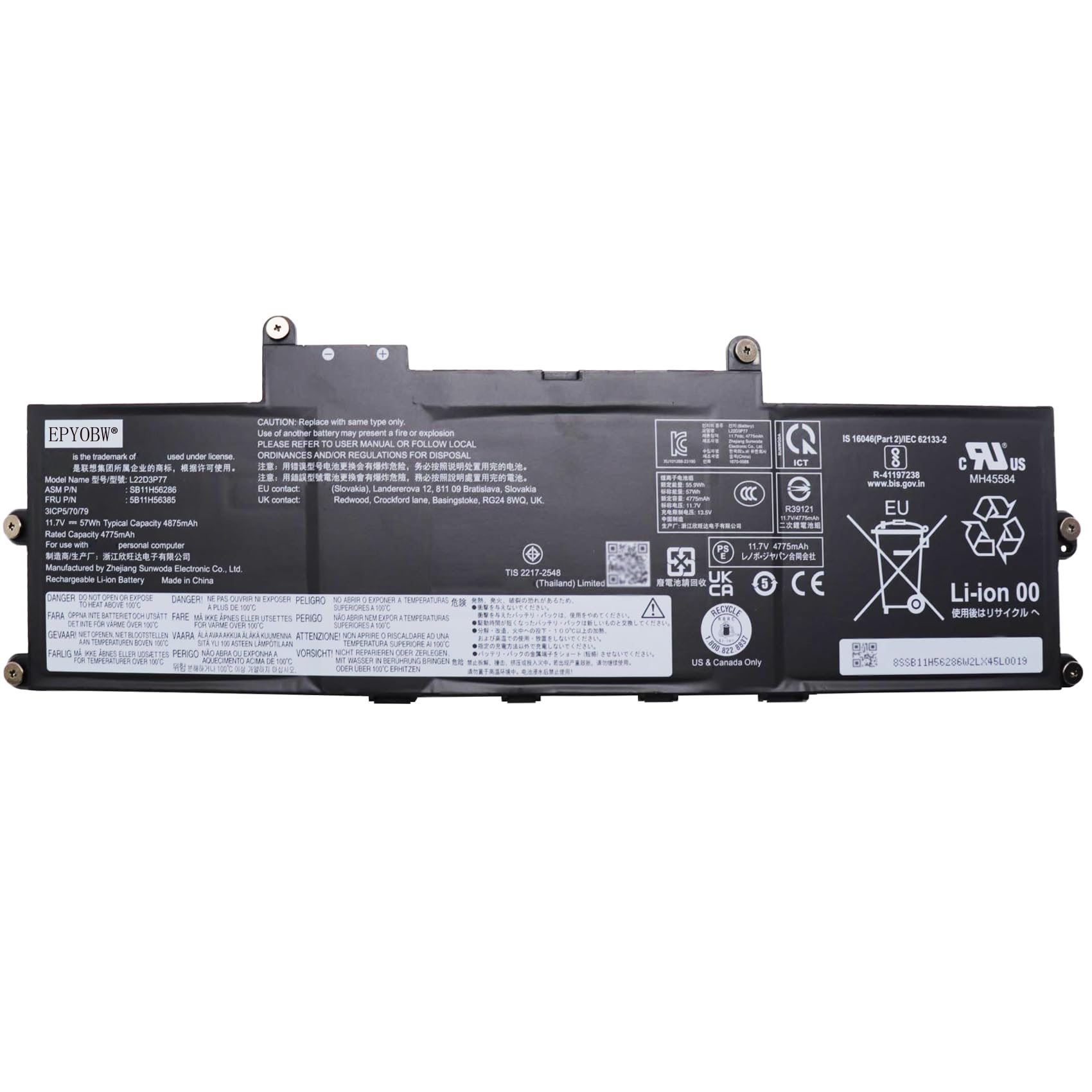 Amazon.com: EPYOBW L22D3P77 Laptop Battery 57Wh 4875mAh 3-Cell