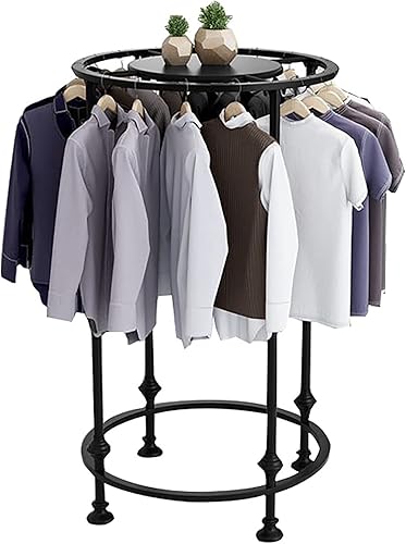 QQXX Perchero de metal independiente moderno estante de ropa redondo estante de ropa resistente con estante superior colgador de tela para tienda de