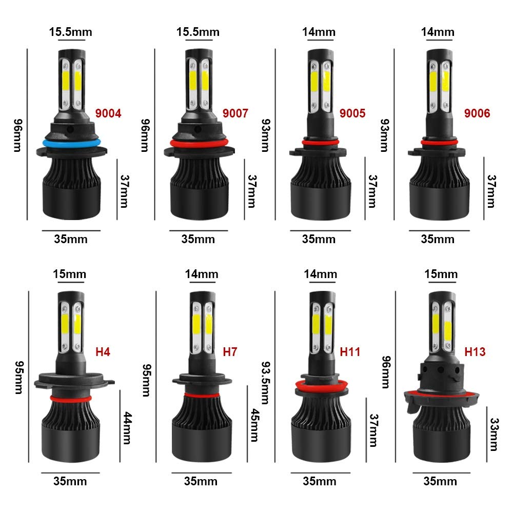 Bulbi per Veicoli a Motore Faro Principale a LED Super Luminoso a 360 Gradi H4 H7 H8 H9 H11 9005 HB3 9006 HB4 9004 9007 H13 Lampada da Auto a Testa Alta Auto 12V, PORTATO Bulbi