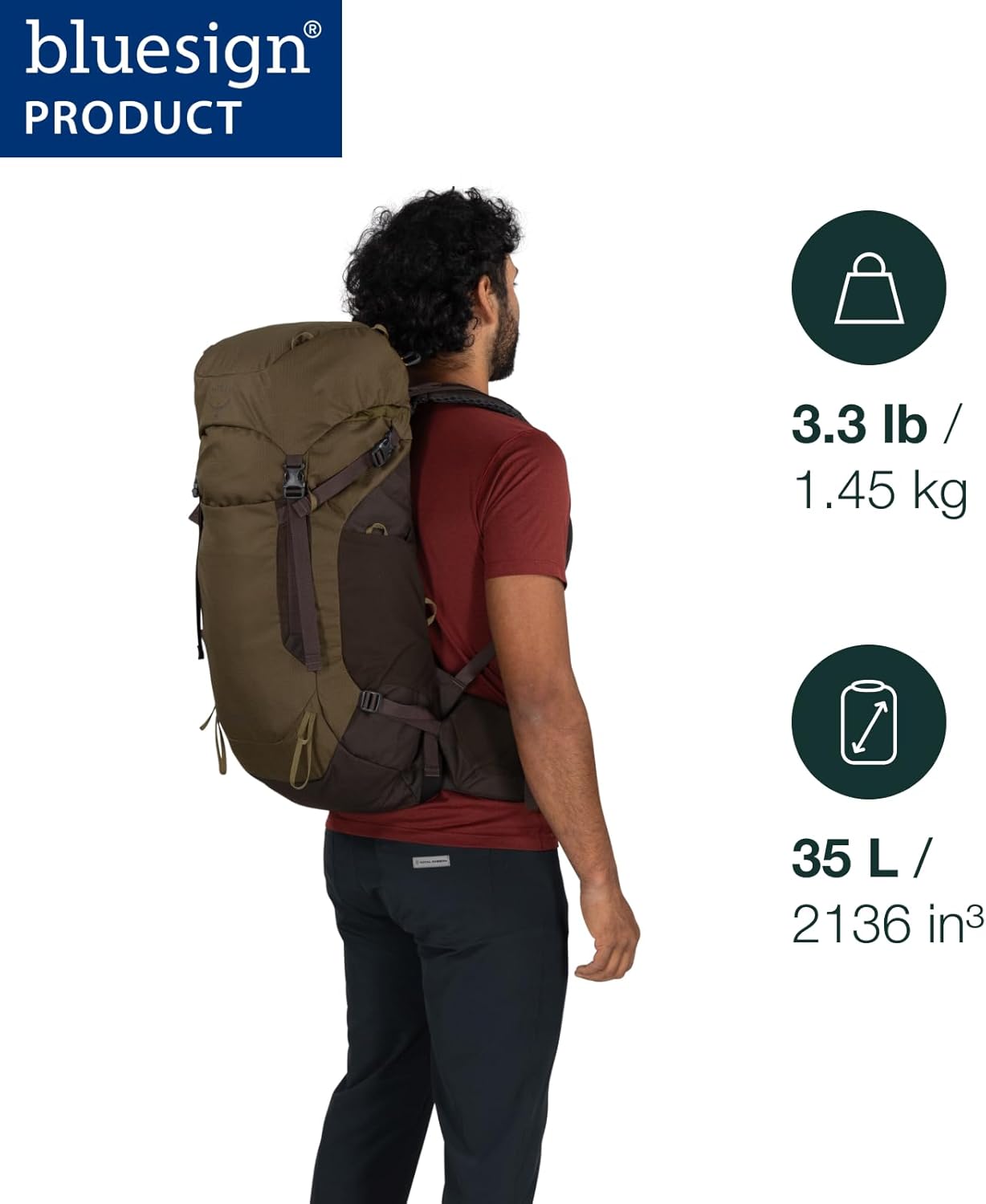 Osprey Kestrel LT 35L Men's Backpacking Backpack - Lightweight Hiking & Camping Bag with Waterproof Raincover, Moss Green