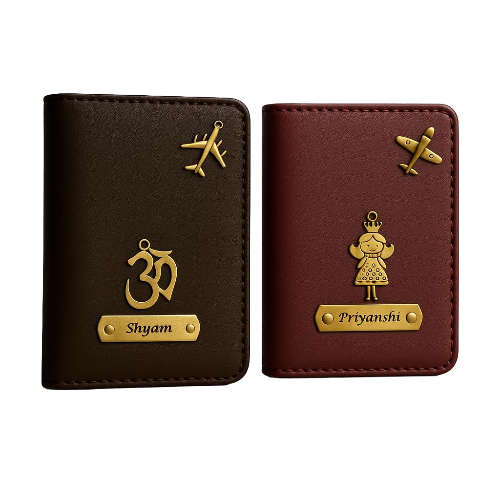 Engraved Passport Cover Combo | Customized Passport and Document Holder with Secure Compartments (Brown & Purple)-image-38