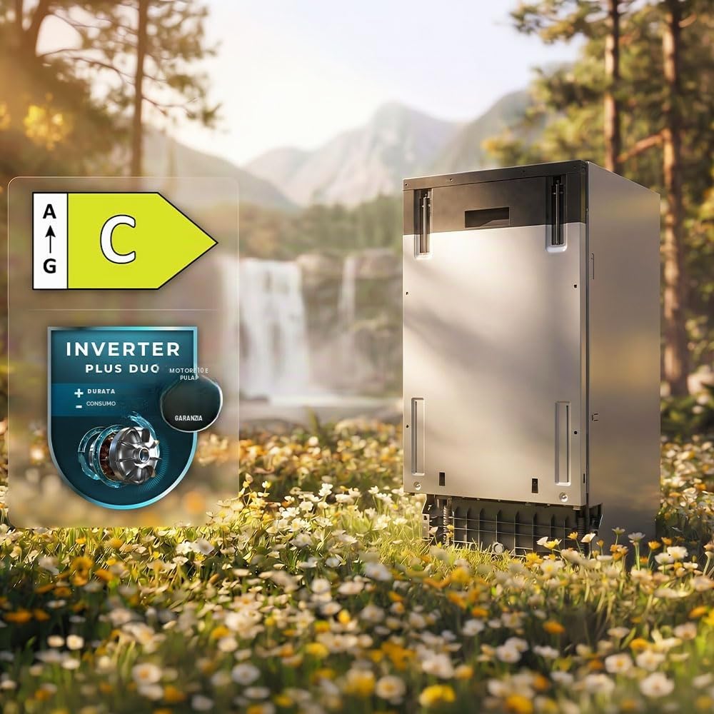 Cecotec Lavastoviglie da Incasso 45 cm Bolero Aguazero 4270 Full-BI. 11 Coperti, 6 Programmi, Classe D, Inverter Plus Duo, Pannello Touch, FloorView Light, Super Dry, Half Load, Save+, AutoClean
