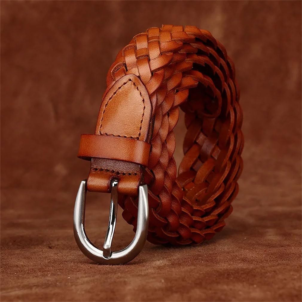 3Cm Wide Woven Belt Made Of Leather Women's Leather Belt With Pin Buckle For Casual Pants