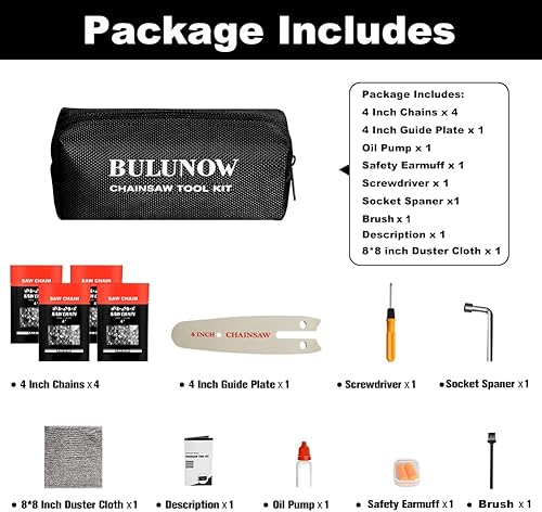 Miniatura 2 de Kit de herramientas de motosierra miniatura, 12 accesorios completos, incluyendo 4 paquetes de cadenas para motosierra eléctrica inalámbrica de 4