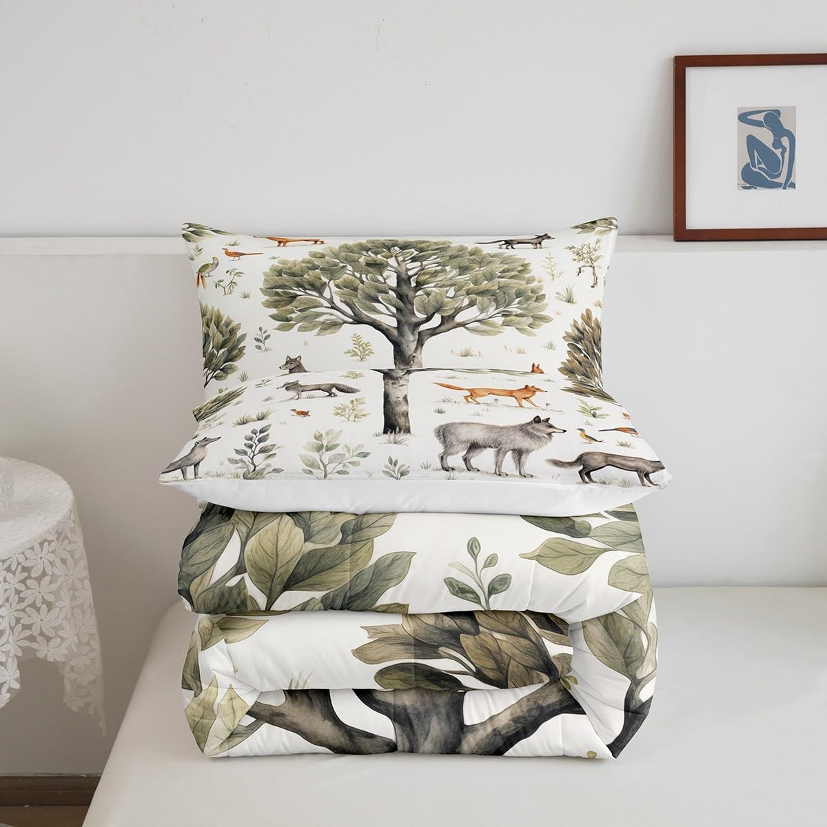 Feelyou Fox Bedding Set Twin Size Animal Comforter for Kids Teens Woodland Fox Comforter Set Nature Wildlife Quilt Set 2Pcs