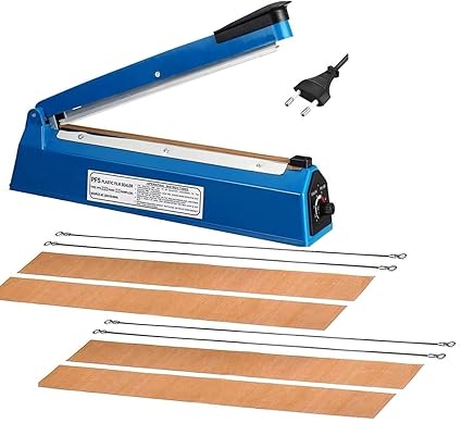 Corslet Heat Sealing Machine 12 Inches Packing Plastic Bag Impulse Sealer Seal Pouch for Packaging Polythene Packet with 4 Extra Replace Element (Blue) No Beep Sound