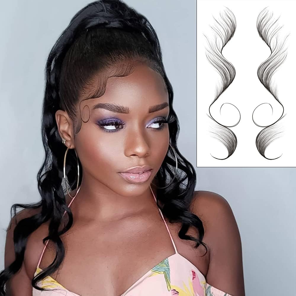 Glaryyears Fake Edges Temporary Tattoo for Women, 5-Pair Hair Edge Tattoo Sticker Hairline Curly Hair DIY Fake Tattoo, Long-lasting Realistic Tattoos for Makeup Face Forehead