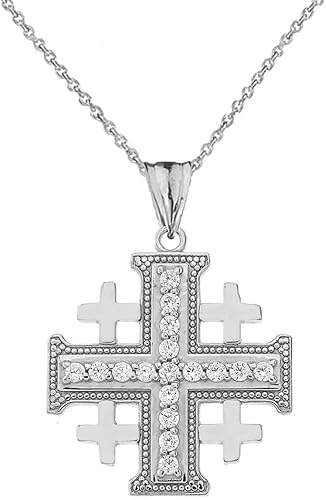 Collar con colgante de cruz cruzada de plata de ley fina, 16 pulgadas, Zirconia cúbica Plata esterlina, Circonita Cúbica