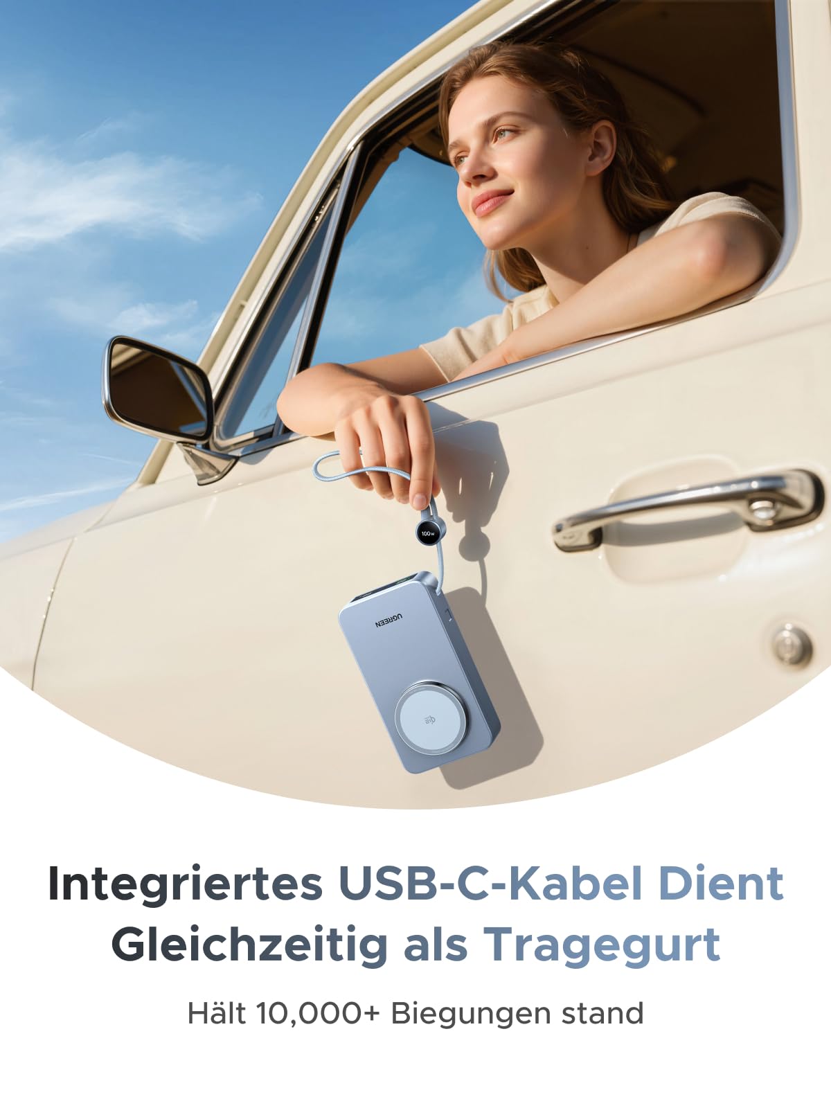 UGREEN MagFlow 20000mAh Qi2 25W Powerbank Magsafe mit USB-C 100W, AirPods | Qi2 Zertifiziert, Integriertes Kabel, Kabelloses Laden für Airpods, für iPhone 17-12, für Reisen und den Weg zur Arbeit