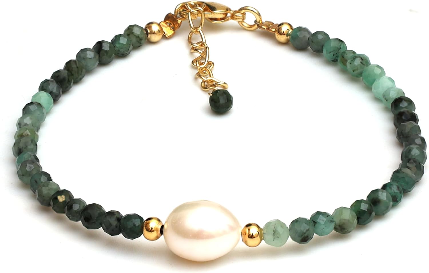 Gempires Handmade Beaded Crystal Bracelets with Freshwater Pearl Gemstone Jewelry Hypoallergenic 7.5 Inch Gold Plated Everyday Wear Bracelet Gifts