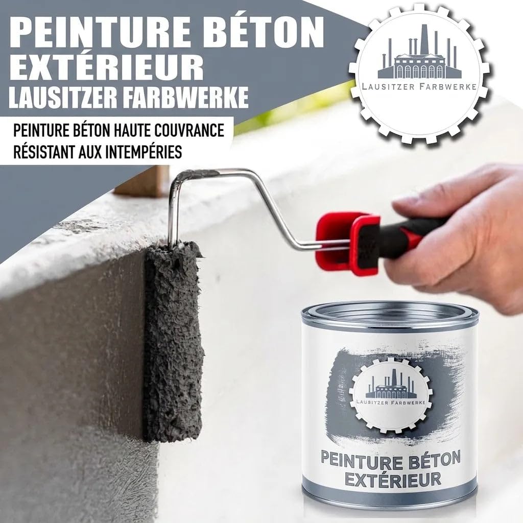 peinture béton extérieur satiné brun chocolat RAL 8017 marron – Peinture façade traditionnelle pour supports minéraux (pierre, mur, béton, façade, enduit, ciment) – Peindre & sceller (1 L) Lausitzer F