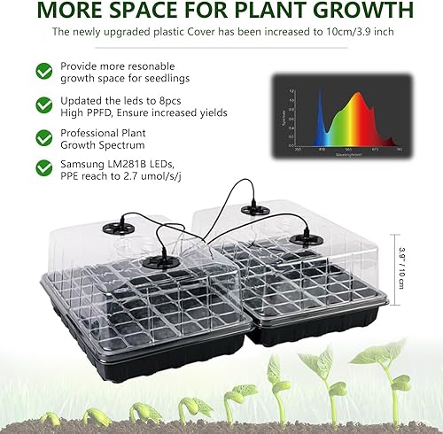 Miniatura 4 de CANNABMALL Bandeja de inicio de semillas con alfombrilla térmica de plántulas, diodos Samsung LM281B Light de crecimiento, bandejas de inicio de