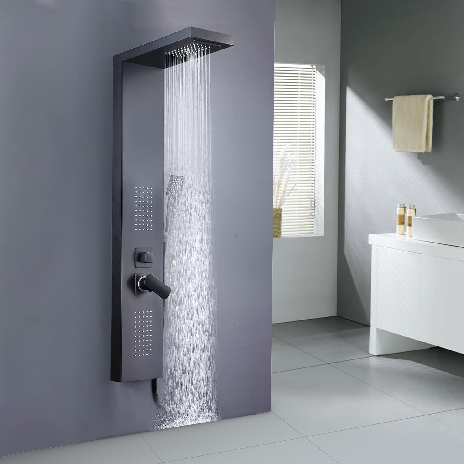 Colonne de douche d'angle pour rénovation salle de bain moderne noire