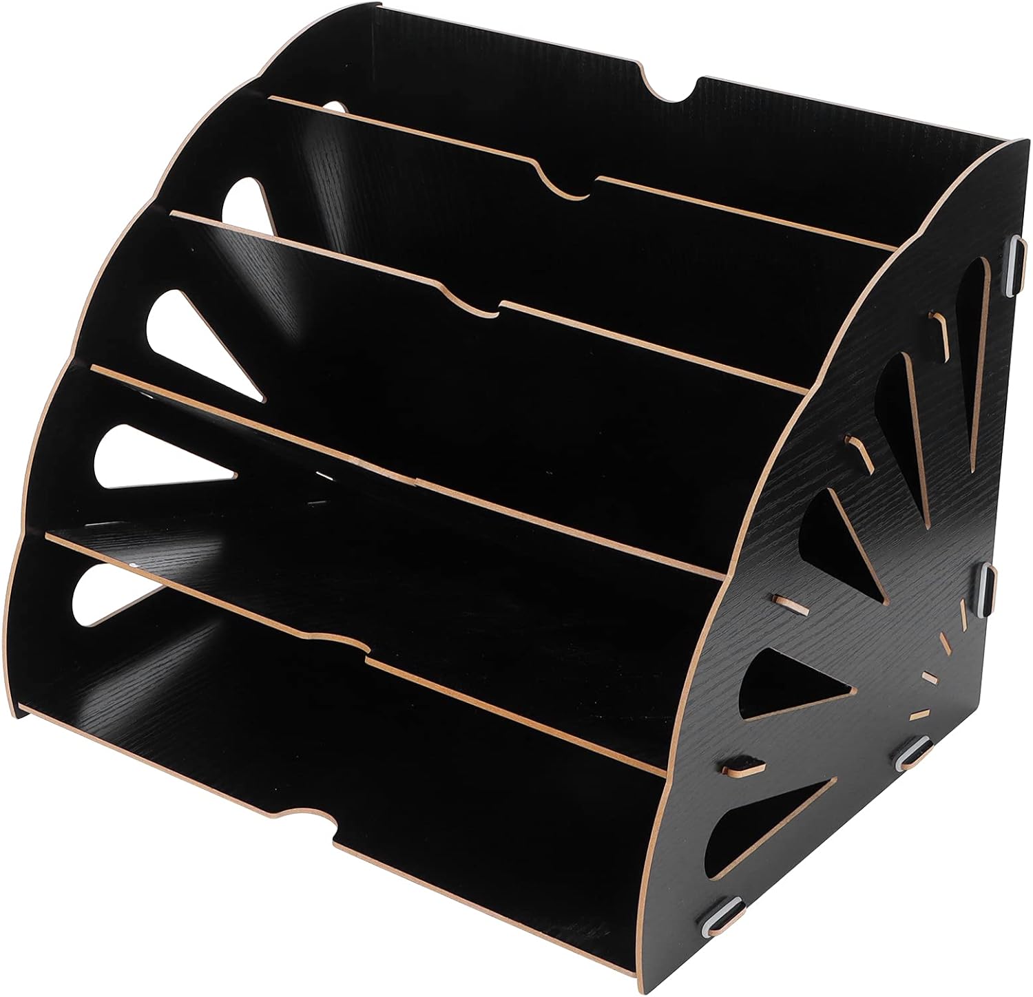 EVTSCAN 5 Compartments Wood Desktop File Organizer, Wood Density Board File Folder Rack Holder, for Files, Invoices, Letters and more, for Office, Home, School(Black)