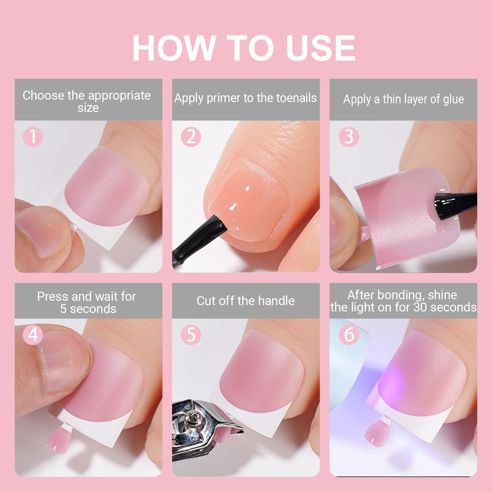Toe Nail Press Ons - French Square Tips -6