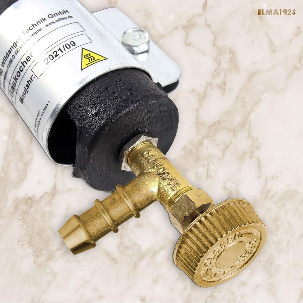 ELMA Válvula Reguladora de Gas Butano y Propano para Hornillo a Gas 8mm I Fabricado en Latón I Llave de Paso para Mangueras de Gas