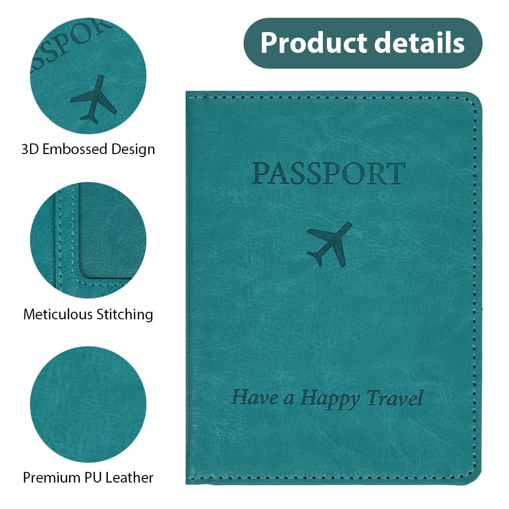 OFFCUP Protege Passeport, Pochette Passeport en Cuir PU, Housse de Passeport mit RFID-Blocker Housse Passeport Voyage Passeport éTui pour Cartes de crédit Carte d'identité Carte d'visite (Vert)