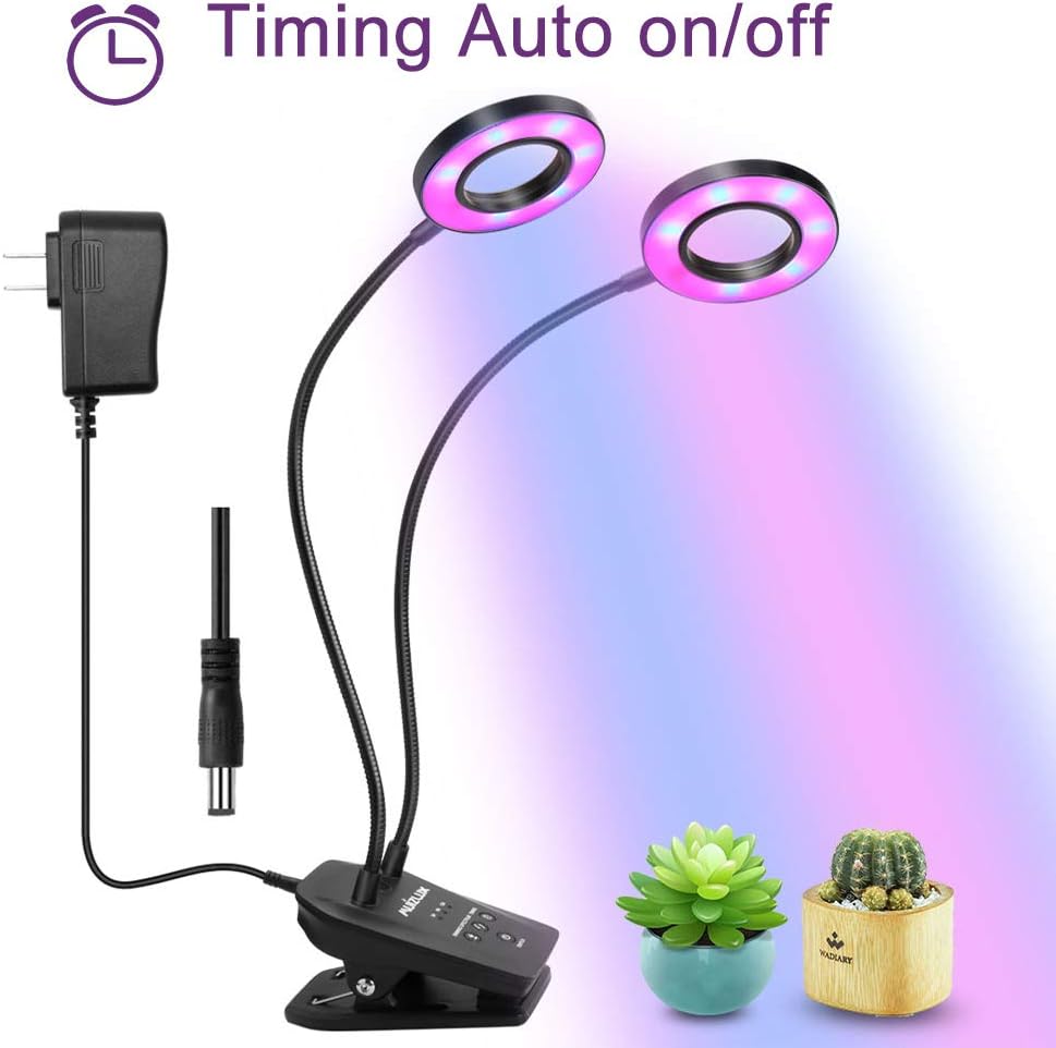 Grow Light Lamp with Timing Auto Work and Dimming Function,Muizlux Dual Head 40LED Grow Lamp Bulbs Adjustable Gooseneck for Indoor Plants Hydroponics Greenhouse Gardening [2018 Upgraded]