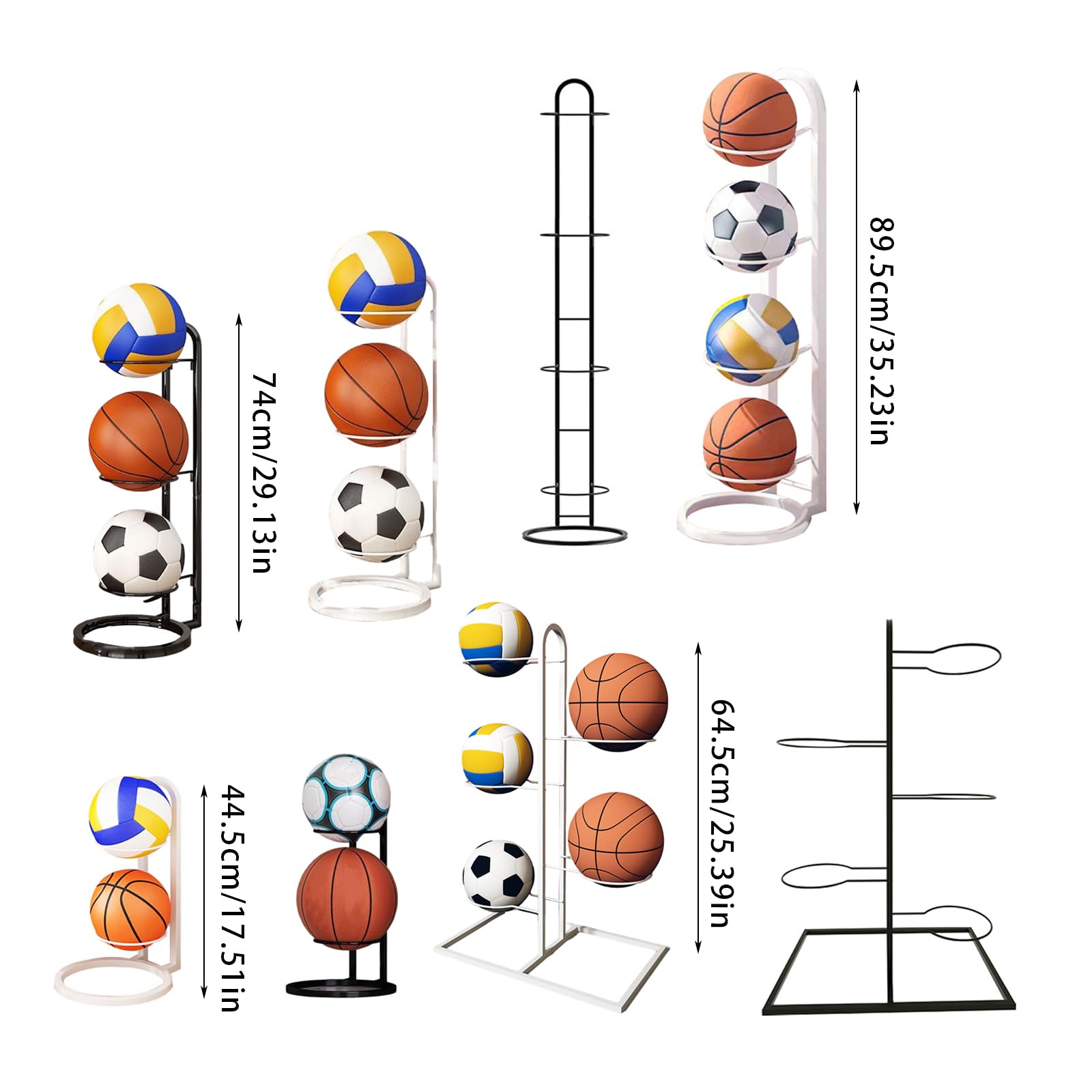Espositore verticale in metallo per pallacanestro, calcio, pallavolo, attrezzature sportive salvaspazio con ruote