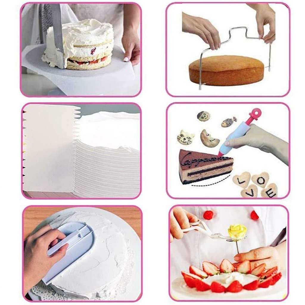 Kit de decoración de Pasteles de 69 Piezas con Base giratoria, boquillas para Decorar, alisador de glaseado y Juego para Hornear.