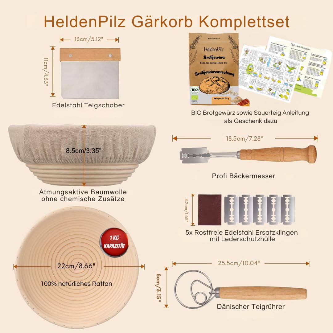 HeldenPilz® | FRISCHER BIO SAUERTEIG | Set zum Brotbacken + Geschenk | knuspriges Brot selber machen inkl. Anleitung und Rezepten | 100% natürliche Zutaten (Komplettset Roggen)