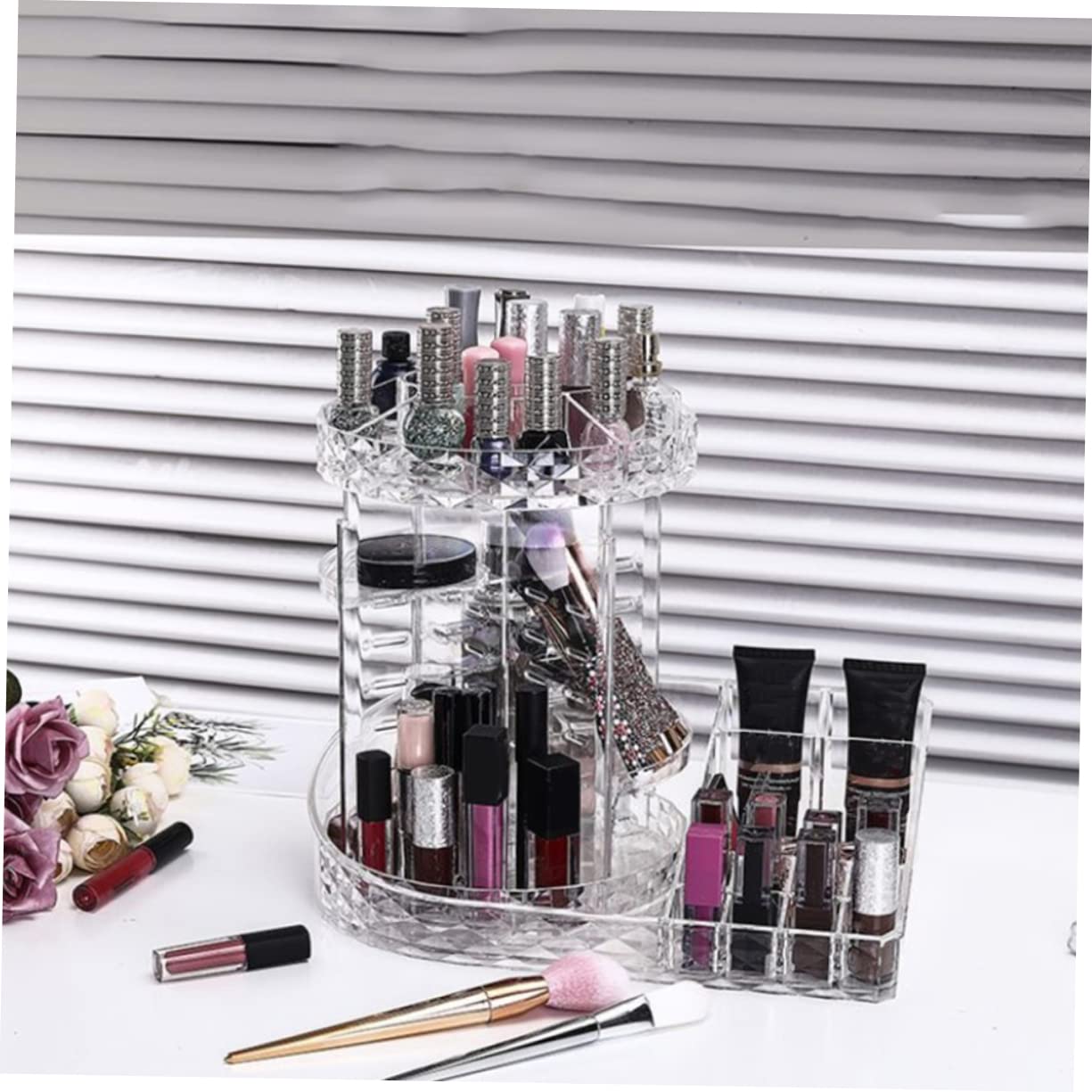 WOONEKY drehbare Stabile aus Fächern mit Ps Kosmetikaufbewahrungsbox Schminkbox für Lippenstifte und Pflegeprodukte dem Schminktisch