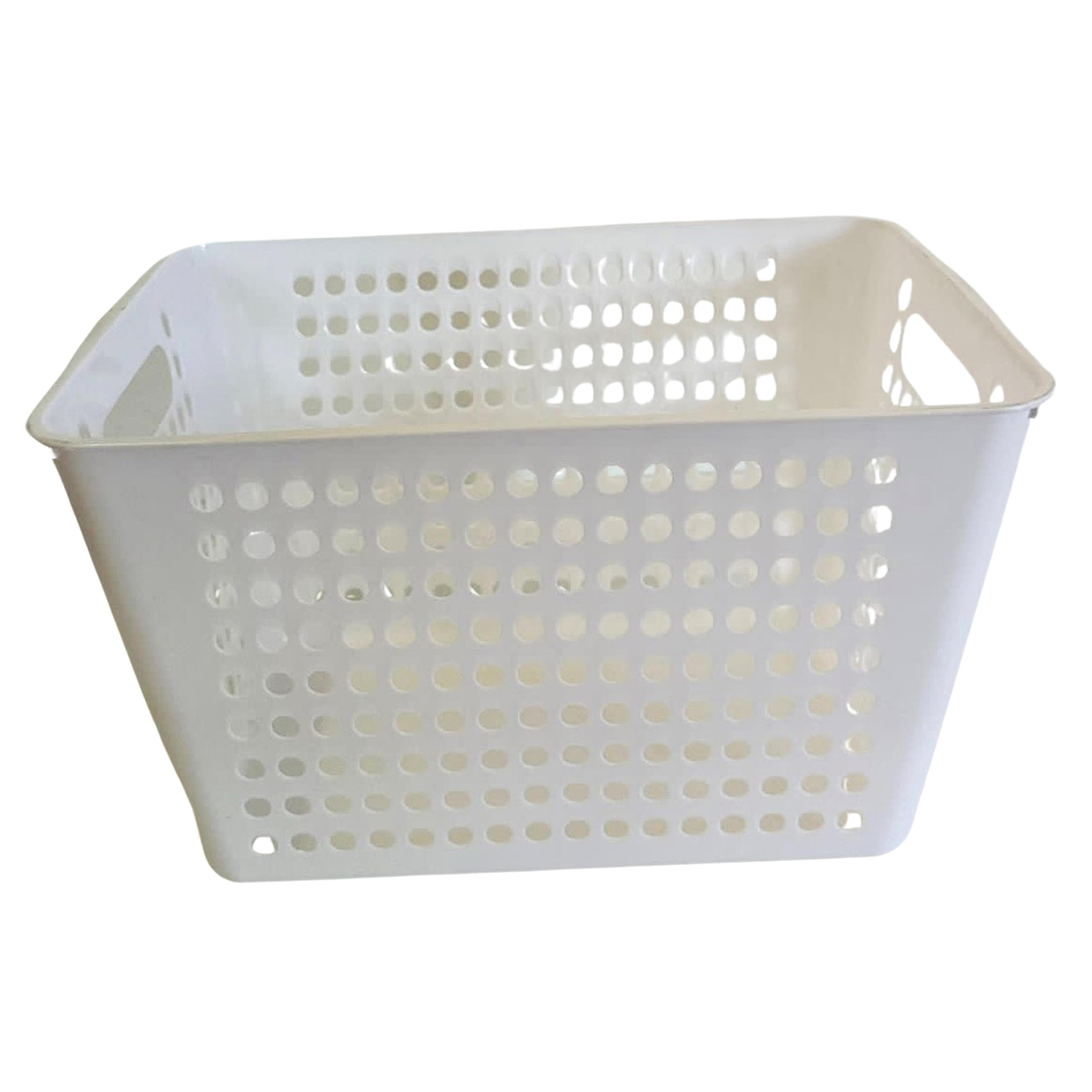 HOMESHOPA Large Rectangular Plastic Storage Basket, Handy Cupboards Organiser Storage Baskets, Cabinet & Shelf Basket with Handle, Multipurpose Box for Home Kitchen Utility Room Toy Storage (White)