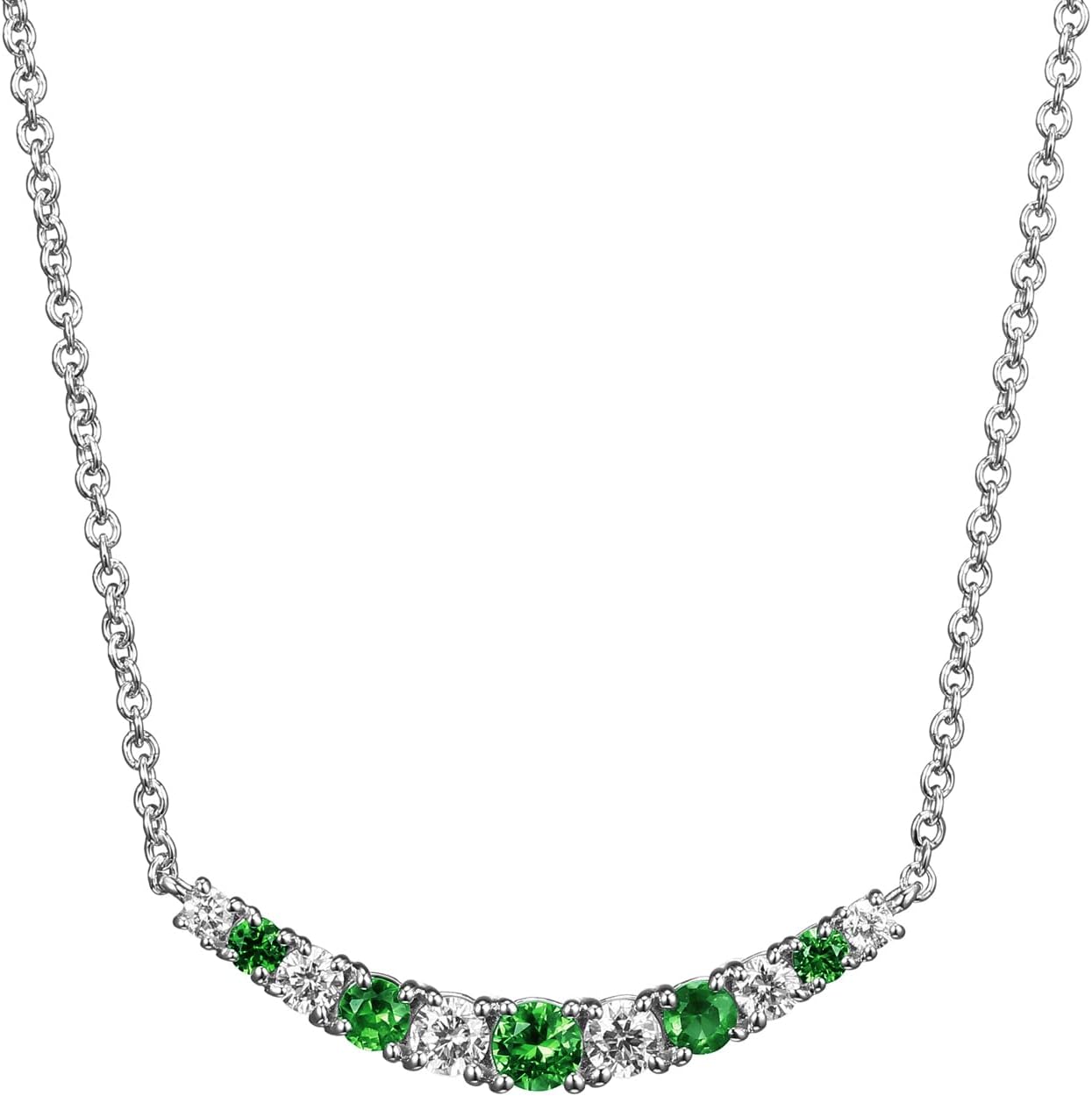 Amazon Collection0.22 cttw Lab Grown Diamond and Gemstone 925 Sterling Silver Curved Cluster Bar Pendant Necklace (H-I Color, I1 Calarity)