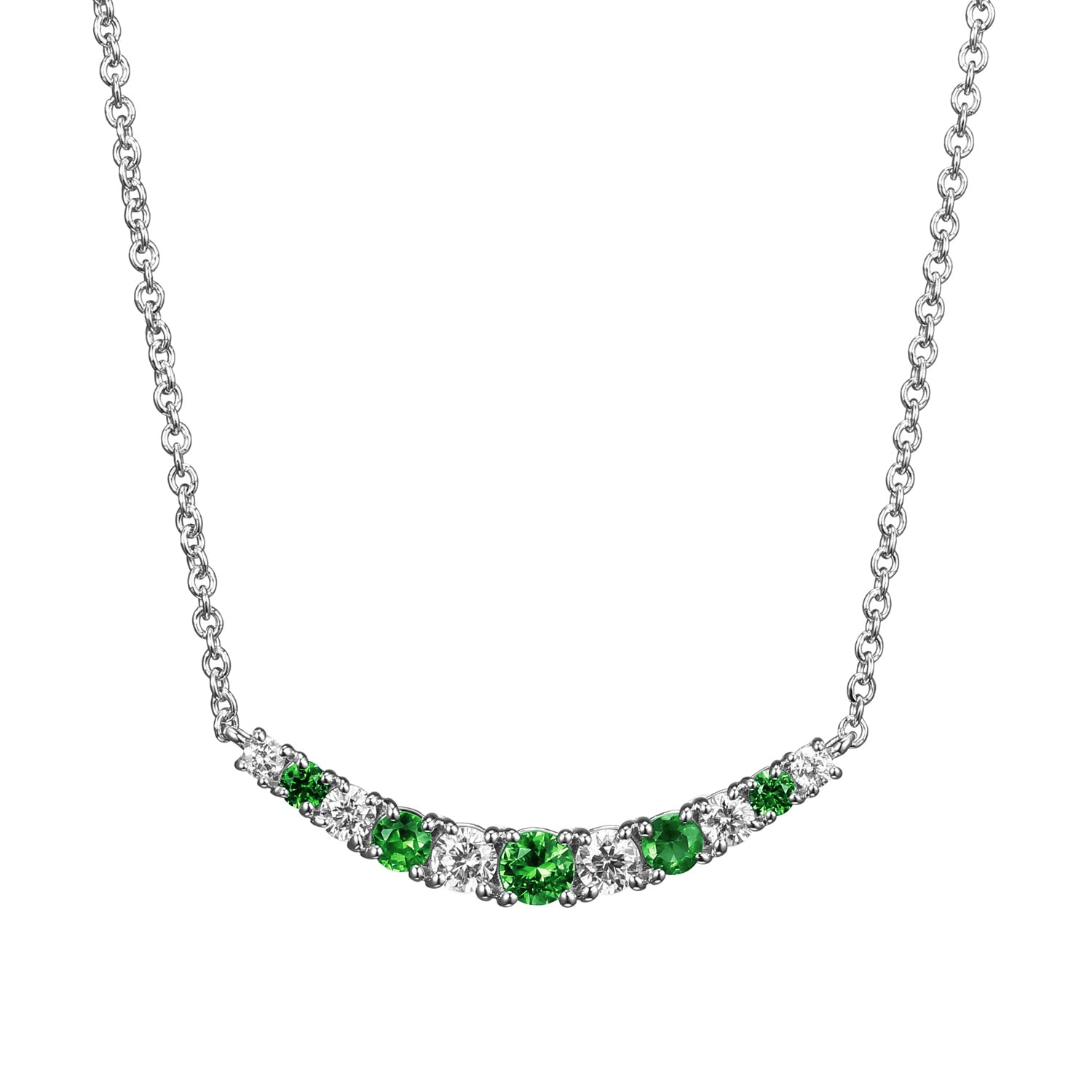Amazon Collection0.22 cttw Lab Grown Diamond and Gemstone 925 Sterling Silver Curved Cluster Bar Pendant Necklace (H-I Color, I1 Calarity)