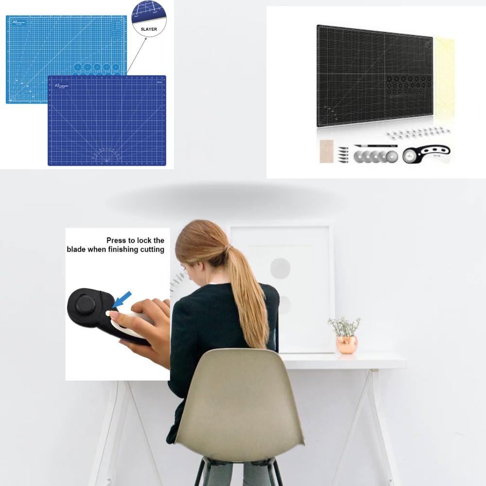 Juego completo de estera de corte con todos los suministros accesorios y suministros de costura Hobbiy, tapete de manualidades tablero de corte resistente al calor A1 negro o A2 azul