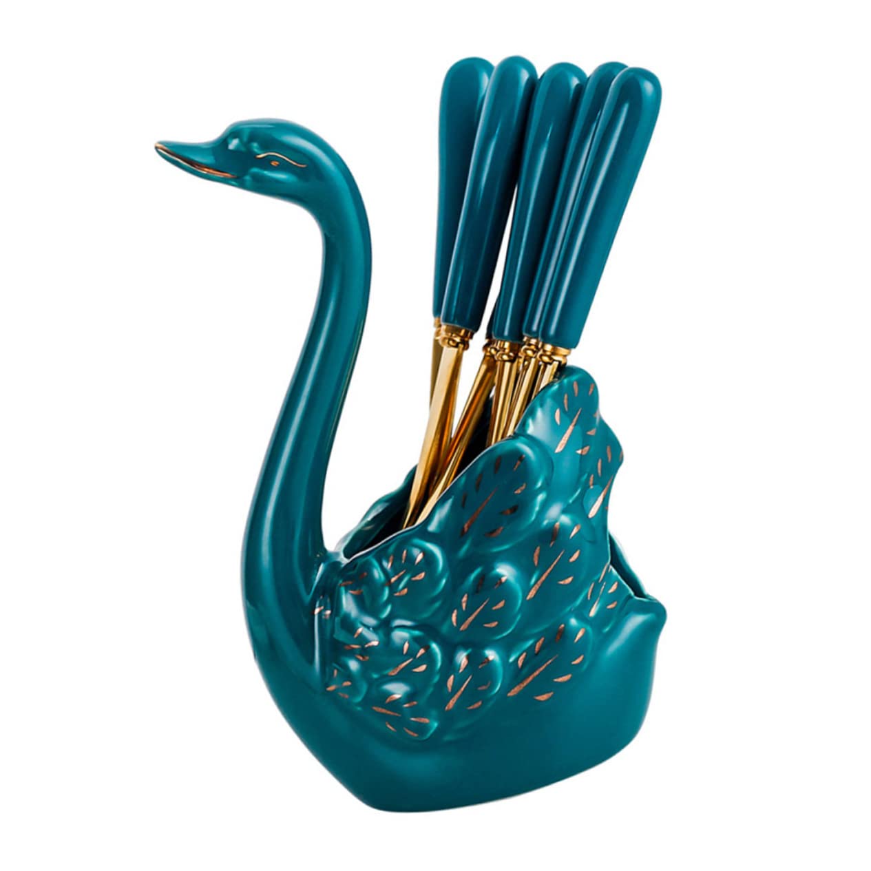 NAMOARLY Stainless Steel Fruit Fork Set Swan Ceramic Design Easy Clean Home Restaurant