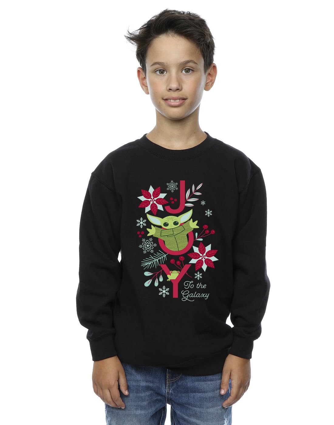 Absolute Cult Boys Black Star Wars Mandalorian Joy To The Galaxy Sweatshirt 9-11 Years