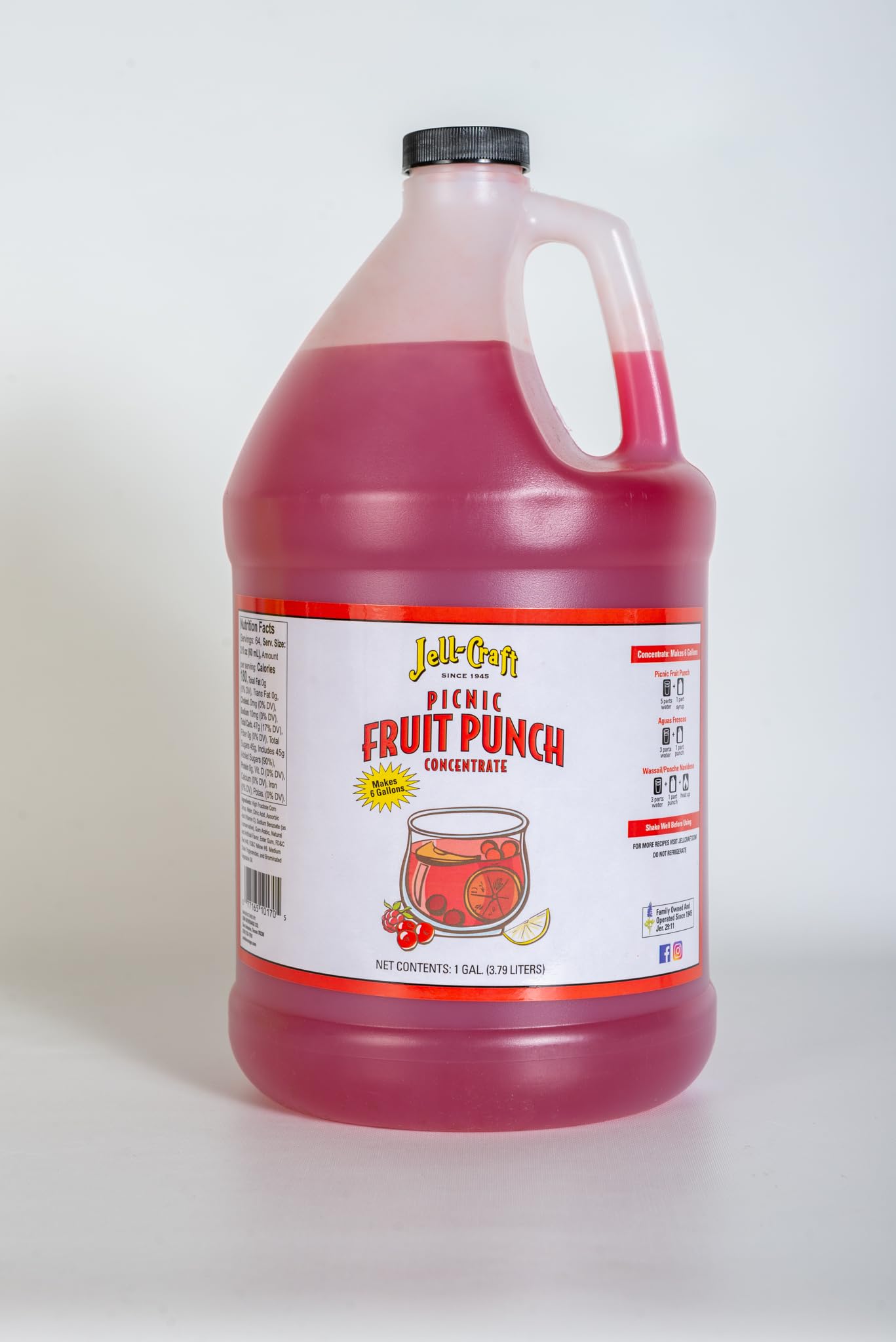 Jell-Craft Texas Picnic Punch Concentrate drink base, 1 Gallon Drink Mix Makes 6 Gallons fruit punch