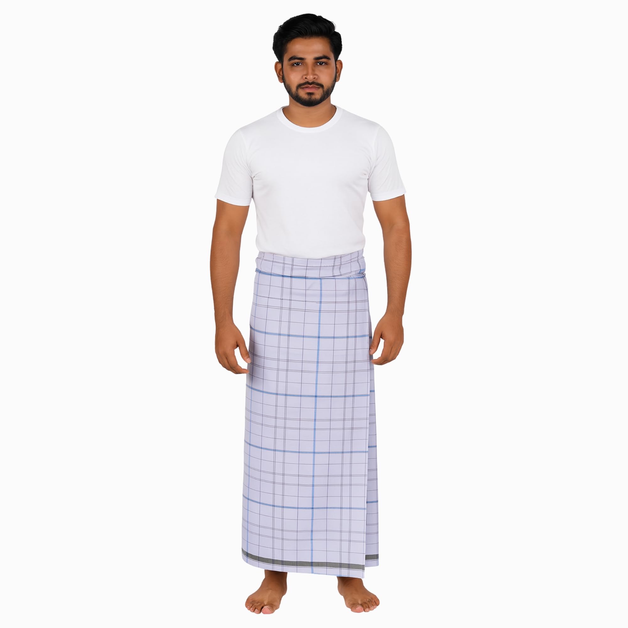 qudio Premium Handloom Cotton Lungi – 2.10m Soft Fabric, Checked Pattern, Free Size Wrap for Men-picture-54