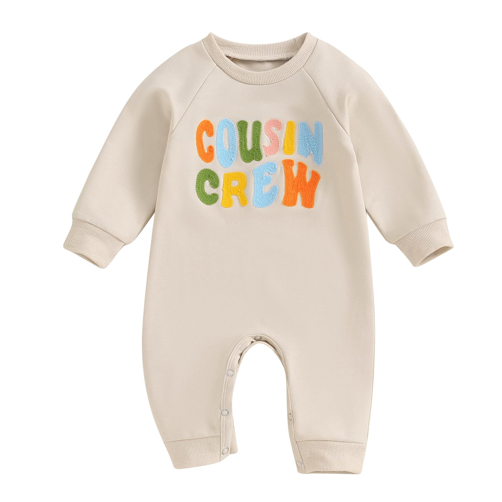 Cousin Crew Shirts Baby Girl Boy Jumpsuit Romper Sweatshirt Sister Brother Cousin Crew Matching Outfits Fall Clothes (Apricot Long Jumpsuit, 0-3 Months)